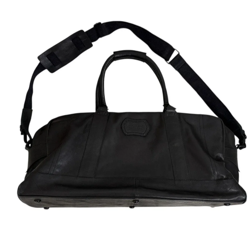 Gilded Age Black Leather Weekender Duffle Travel Bag 9010L Padded Shoulder Strap